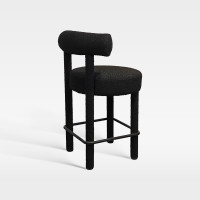 Black Upholstered Bar Chair With Backrest Footrest For Hotel Lobby Cafe Bar