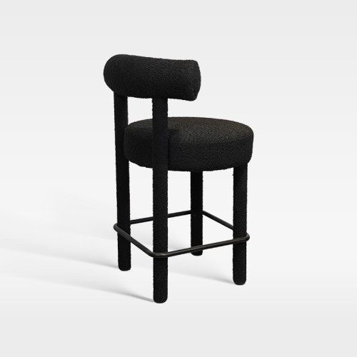 Black Upholstered Bar Chair With Backrest Footrest For Hotel Lobby Cafe Bar