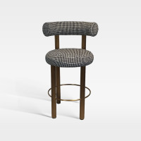 Upholstered Textured Fabric Counter Bar Chair With Bronze Metal Legs For Hotel Bar