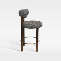Upholstered Textured Fabric Counter Bar Chair With Bronze Metal Legs For Hotel Bar