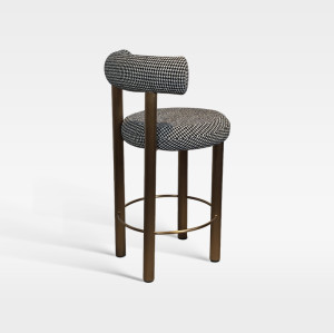 Upholstered Textured Fabric Counter Bar Chair With Bronze Metal Legs For Hotel Bar
