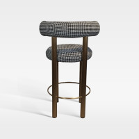 Upholstered Textured Fabric Counter Bar Chair With Bronze Metal Legs For Hotel Bar