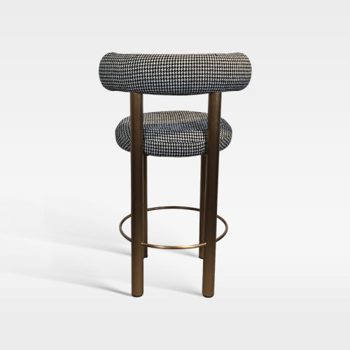 Upholstered Textured Fabric Counter Bar Chair With Bronze Metal Legs For Hotel Bar