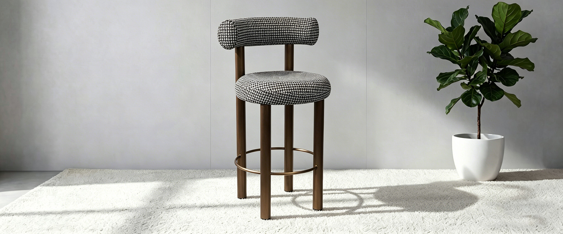 Upholstered Textured Fabric Counter Bar Chair