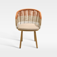Handwoven Gradient Outdoor Armchair Rust Resistant Teak Wood Grain For Hotel Spaces