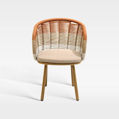 Handwoven Gradient Outdoor Armchair Rust Resistant Teak Wood Grain For Hotel Spaces