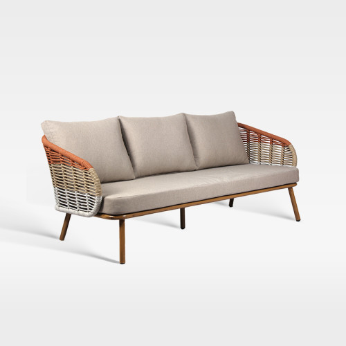 Handwoven Gradient Outdoor Sofa Set Weather Resistant Rope Sofa With Coffee Table