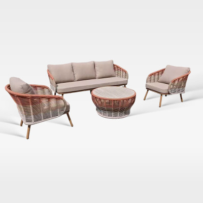 Handwoven Gradient Outdoor Sofa Set Weather Resistant Rope Sofa With Coffee Table