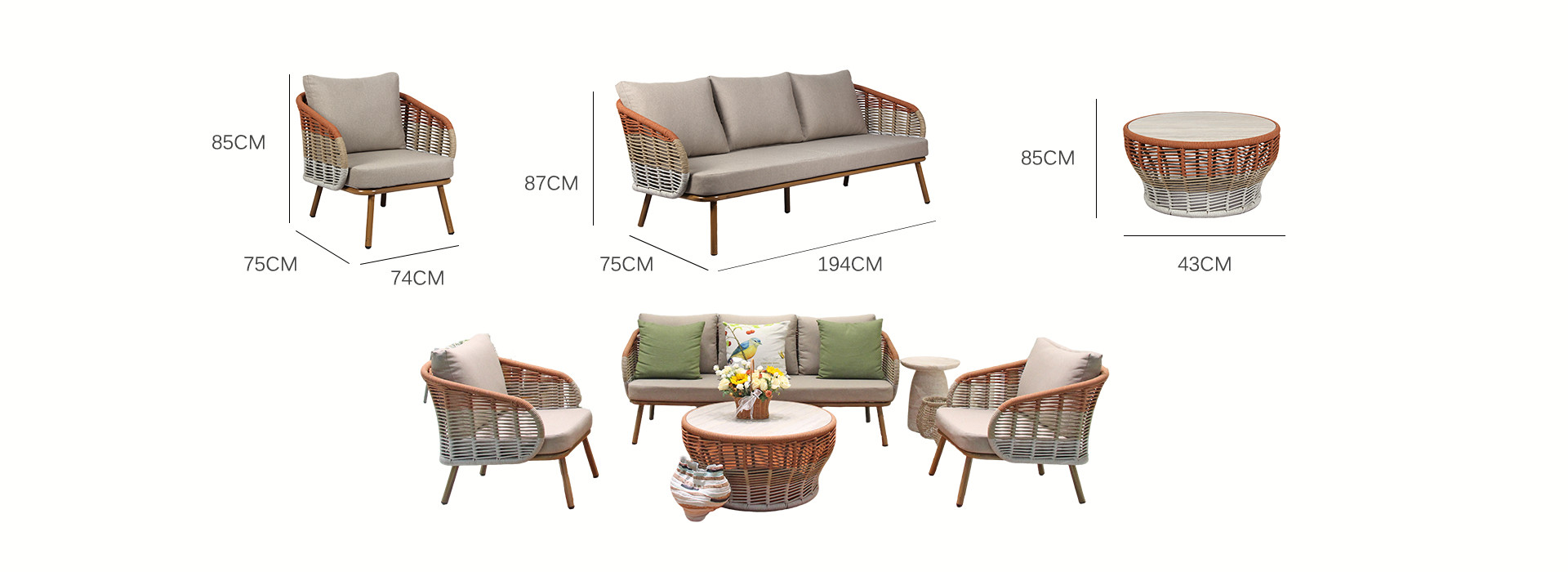Handwoven Gradient Outdoor Sofa Set