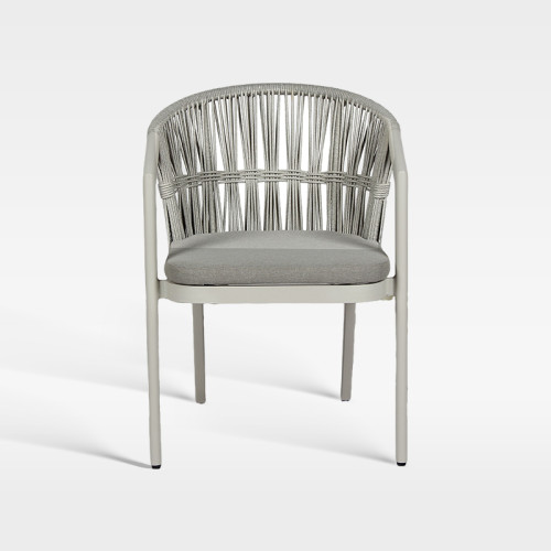 Light Grey Synthetic Rope Weave Outdoor Chair With Removable Cushion For Resort Restaurant Spaces