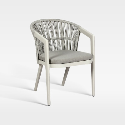 Light Grey Synthetic Rope Weave Outdoor Chair With Removable Cushion For Resort Restaurant Spaces