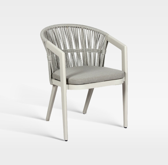 Light Grey Synthetic Rope Weave Outdoor Chair With Removable Cushion For Resort Restaurant Spaces