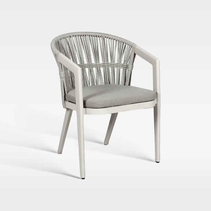 Light Grey Synthetic Rope Weave Outdoor Chair With Removable Cushion For Resort Restaurant Spaces