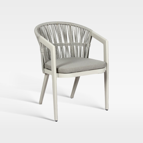 Light Grey Synthetic Rope Weave Outdoor Chair With Removable Cushion For Resort Restaurant Spaces