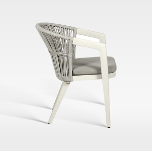 Light Grey Synthetic Rope Weave Outdoor Chair With Removable Cushion For Resort Restaurant Spaces