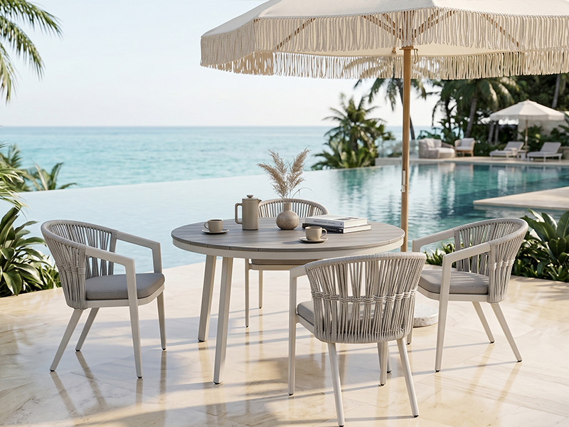 Light Grey Synthetic Rope Weave Outdoor Chair 