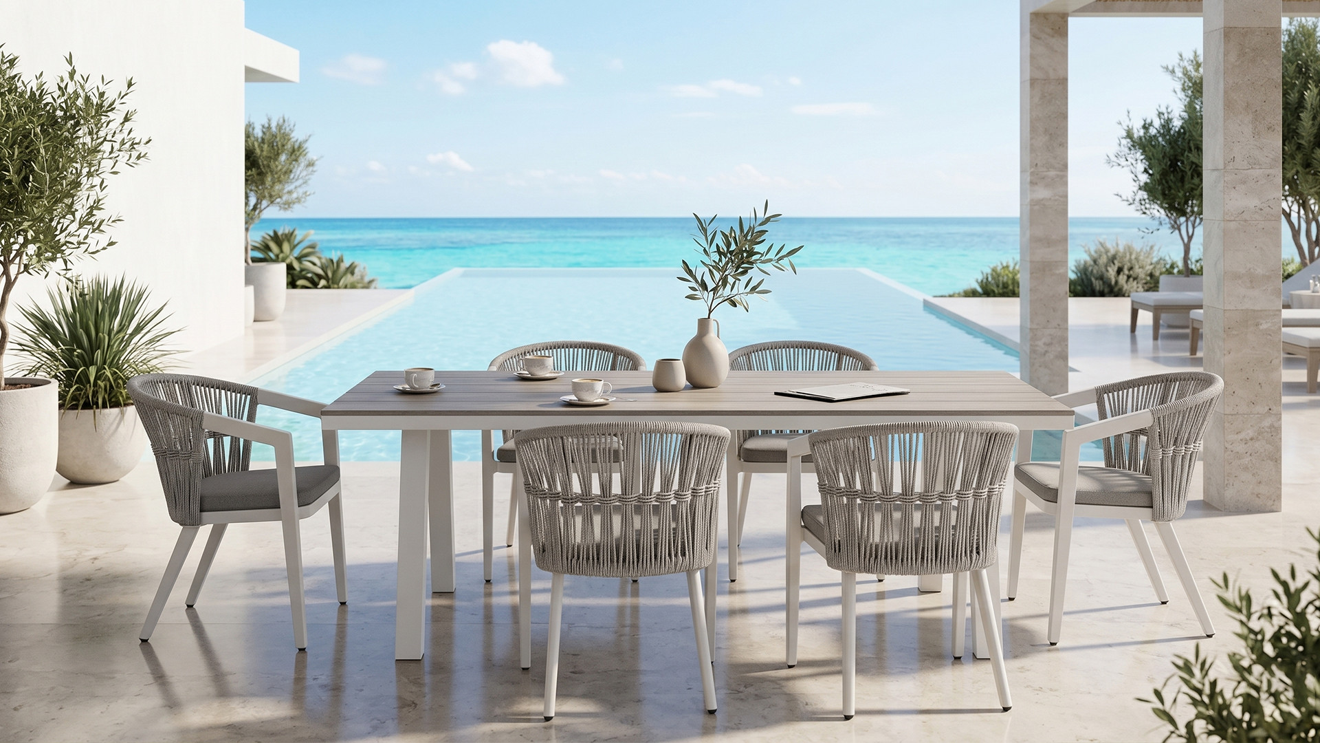 Light Grey Synthetic Rope Weave Outdoor Chair 