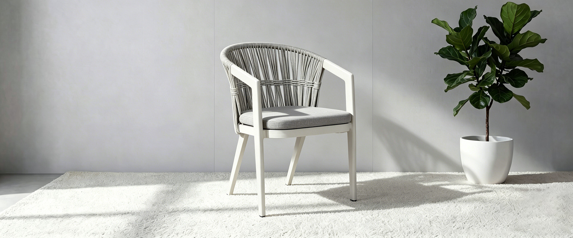 Light Grey Synthetic Rope Weave Outdoor Chair 