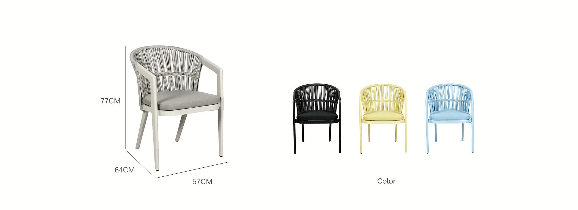 Light Grey Synthetic Rope Weave Outdoor Chair 