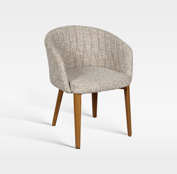 Curved Back Hospitality Armchair With Waterproof Weave Fabric And Wood Grain Legs