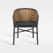 All Weather Synthetic Wicker Dining Chair With Black Metal Frame And Cushion For Hotel Patio Use