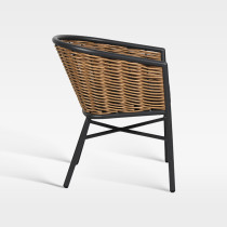All Weather Synthetic Wicker Dining Chair With Black Metal Frame And Cushion For Hotel Patio Use
