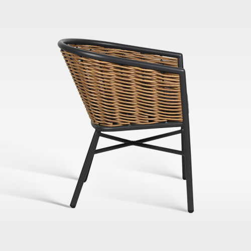 All Weather Synthetic Wicker Dining Chair With Black Metal Frame And Cushion For Hotel Patio Use