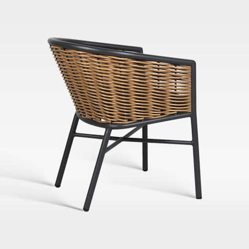 All Weather Synthetic Wicker Dining Chair With Black Metal Frame And Cushion For Hotel Patio Use
