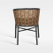 All Weather Synthetic Wicker Dining Chair With Black Metal Frame And Cushion For Hotel Patio Use