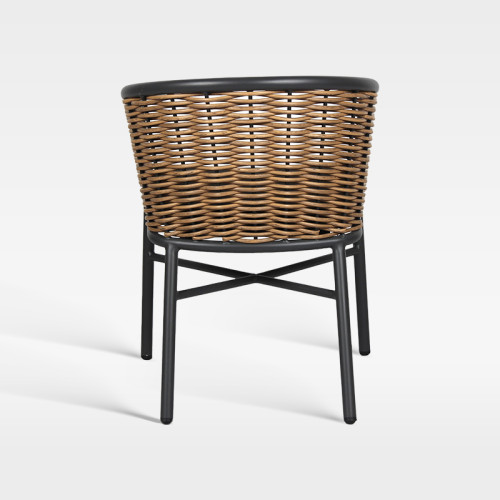 All Weather Synthetic Wicker Dining Chair With Black Metal Frame And Cushion For Hotel Patio Use