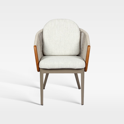 Modern Hospitality Outdoor Woven Rope Armchair With Teak Accents And Water-Resistant Cushion