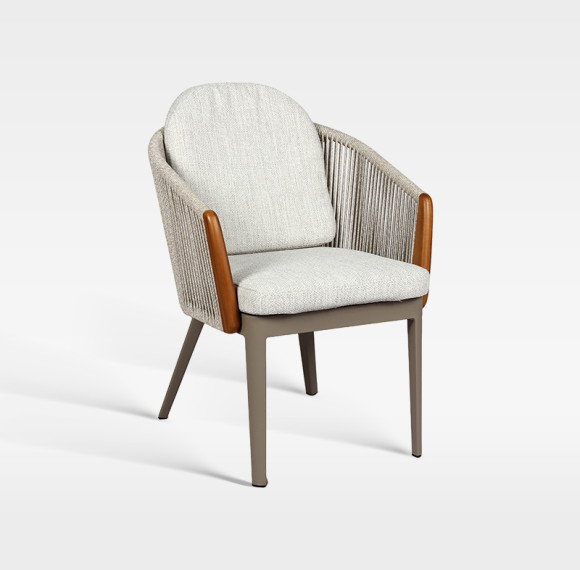 Modern Hospitality Outdoor Woven Rope Armchair With Teak Accents And Water-Resistant Cushion