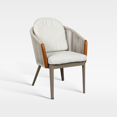 Modern Hospitality Outdoor Woven Rope Armchair With Teak Accents And Water-Resistant Cushion