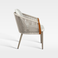 Modern Hospitality Outdoor Woven Rope Armchair With Teak Accents And Water-Resistant Cushion