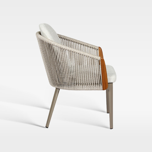 Modern Hospitality Outdoor Woven Rope Armchair With Teak Accents And Water-Resistant Cushion