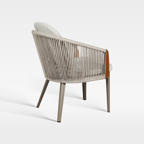 Modern Hospitality Outdoor Woven Rope Armchair With Teak Accents And Water-Resistant Cushion