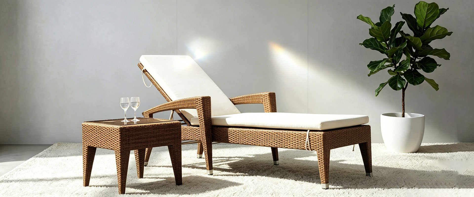 Luxury Hand Carved Woven Wicker Chaise Longue