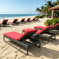 All Weather Rust Proof Aluminum Frame Woven Chaise Bed Removable Color Custom Cushion With Storage End Table