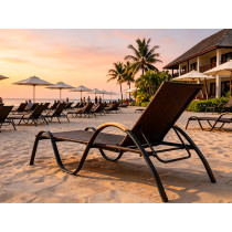 Curved Wave Aluminum Frame Wicker Sun Lounger Chair With Wooden Arm For Hotel Pool Terrace