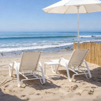 Poolside Aluminum Chaise Lounge Side Table Set Weather Resistant Textilene Outdoor Recliner Furniture