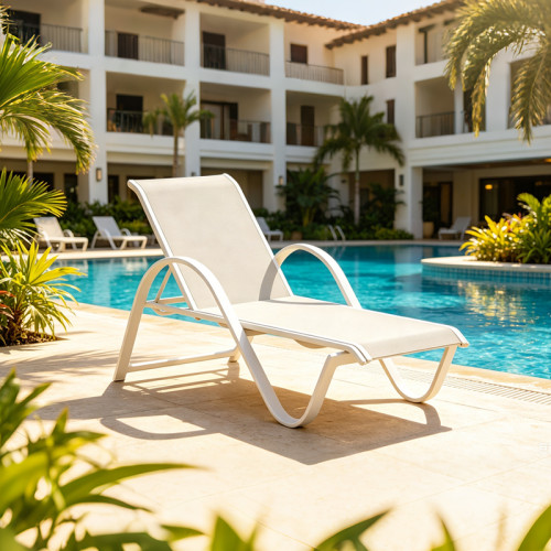 Poolside Aluminum Chaise Lounge Side Table Set Weather Resistant Textilene Outdoor Recliner Furniture