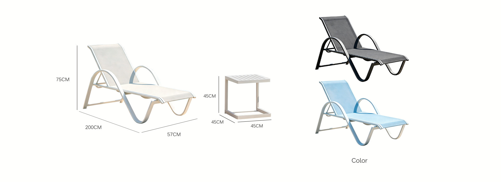 Poolside Aluminum Chaise Lounge Side Table Set