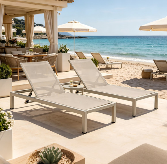 Luxury Seaside Resort Pool Aluminum Adjustable Mesh Chaise Lounge Outdoor Hotel Furniture