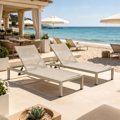 Luxury Seaside Resort Pool Aluminum Adjustable Mesh Chaise Lounge Outdoor Hotel Furniture