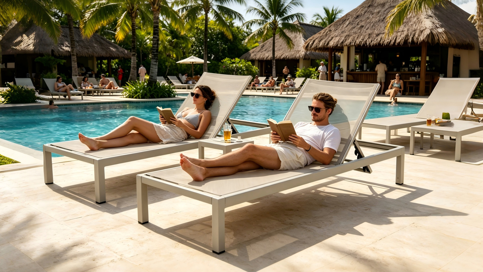 Luxury Seaside Resort Pool Aluminum Adjustable Mesh Chaise Lounge