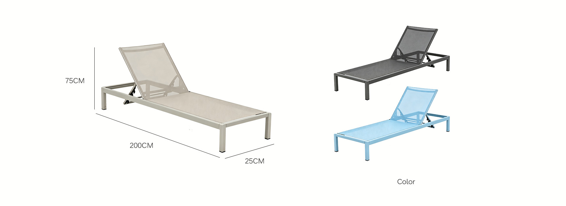 Luxury Seaside Resort Pool Aluminum Adjustable Mesh Chaise Lounge
