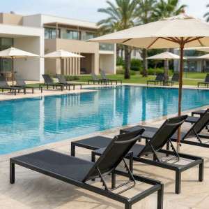 Luxury Seaside Resort Pool Aluminum Adjustable Mesh Chaise Lounge Outdoor Hotel Furniture
