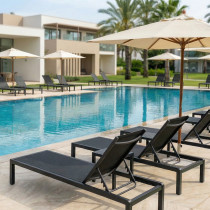 Luxury Seaside Resort Pool Aluminum Adjustable Mesh Chaise Lounge Outdoor Hotel Furniture