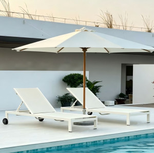 Aluminum Teslin Reclining Sun Lounger Chair With Wheels For Hotel Swimming Pool Resort Patio