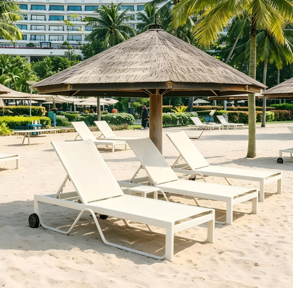 Aluminum Teslin Reclining Sun Lounger Chair With Wheels For Hotel Swimming Pool Resort Patio